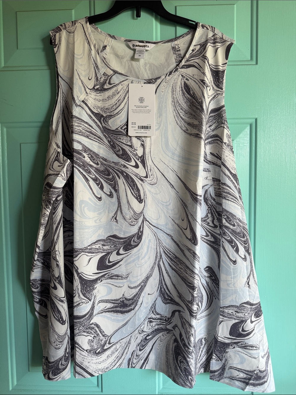 Athleta Refined Zephyr Tank Black and Light Blue Marble-Print Camisole 3X